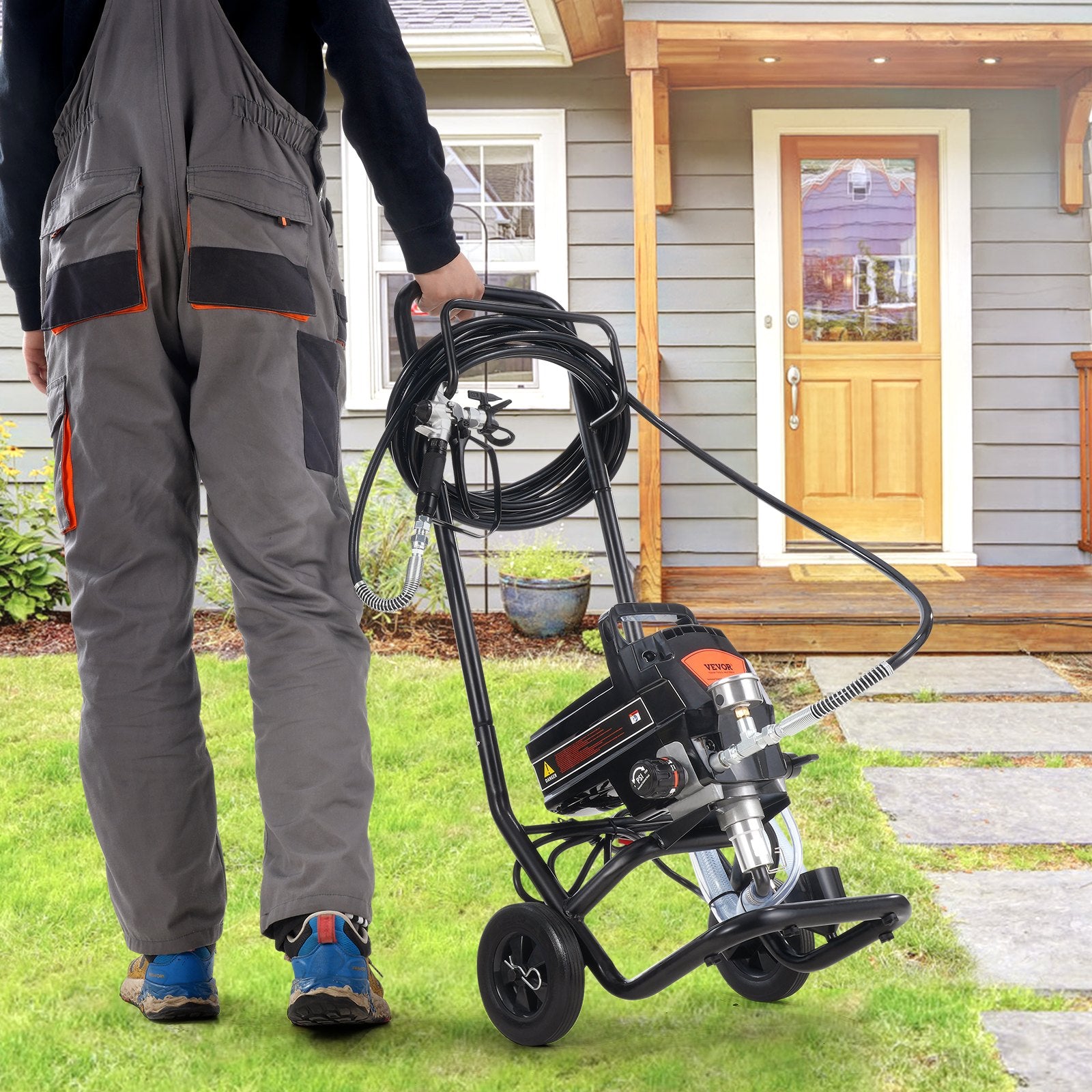 Painting Tools: VEVOR Stand Airless Paint Sprayer, 950W 3000PSI High Efficiency Electric Airless Sprayer With Cart, Fine And Even Painting Effect, Paint Sprayers for Home Interior and Exterior Furniture and Fences