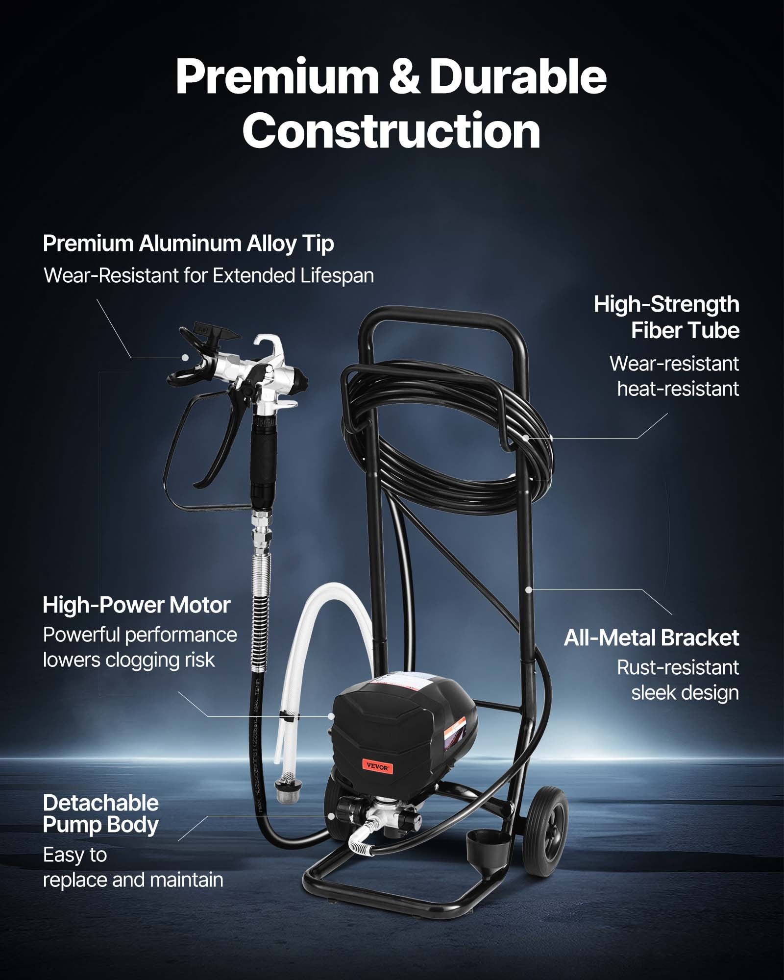 Stand Airless Paint Sprayer, 650W, 3000PSI High Pressure Airless Sprayer with Cart, Cleaning Brush, Hose, Extension Rod, Nozzles, Electric Spray Paint Machine for House Exterior and Interior
