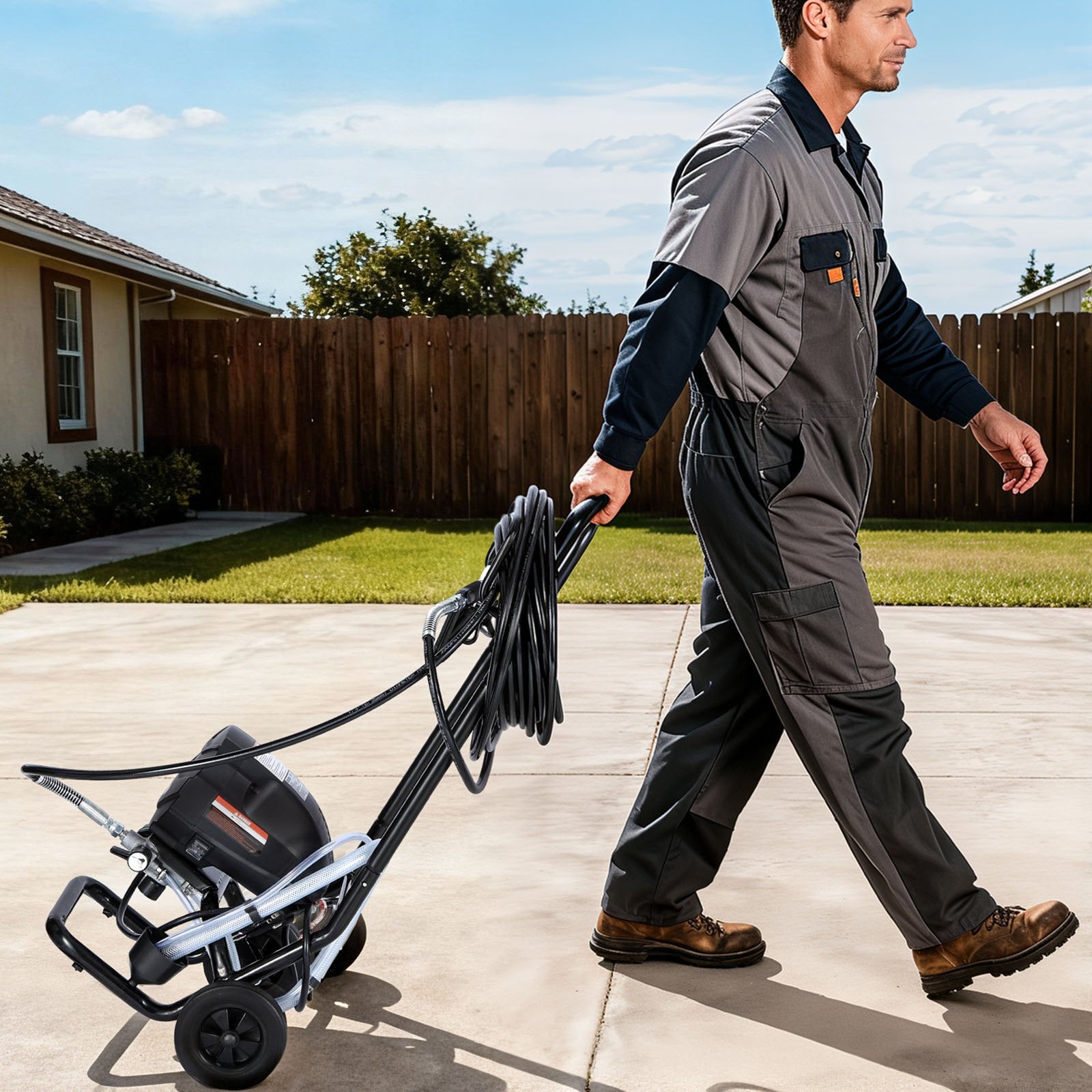 Stand Airless Paint Sprayer, 650W, 3000PSI High Pressure Airless Sprayer with Cart, Cleaning Brush, Hose, Extension Rod, Nozzles, Electric Spray Paint Machine for House Exterior and Interior