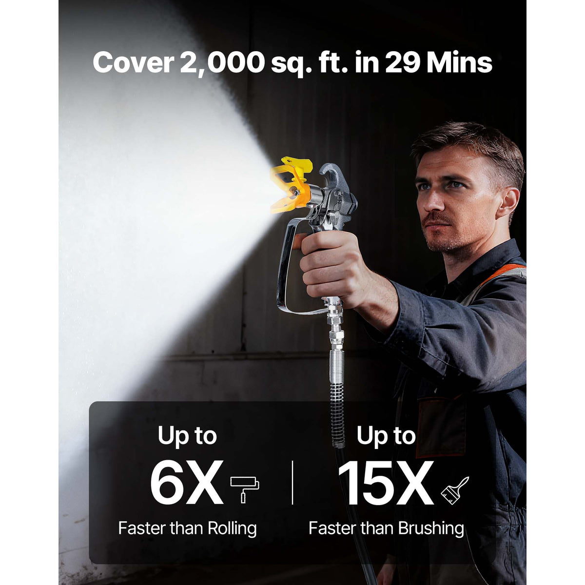 Stand Airless Paint Sprayer, 900W, 3300PSI High Pressure Airless Sprayer, Cleaning Brush, Hose, Extension Rod, Nozzles, Electric Spray Paint Machine for Interior or Exterior of House, Fence