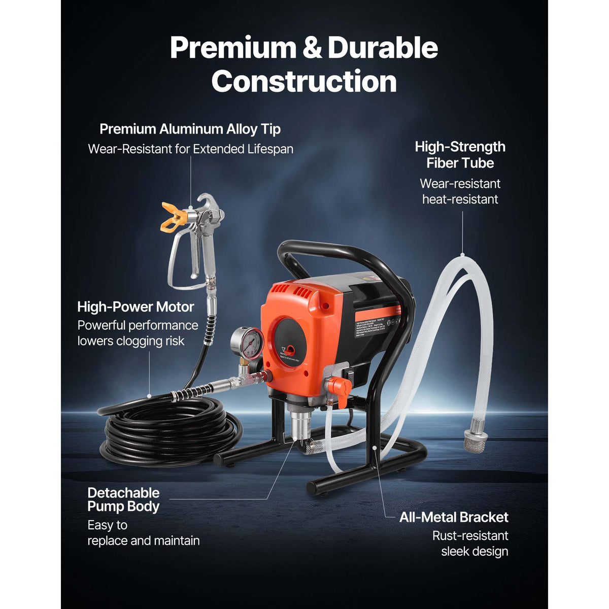 Stand Airless Paint Sprayer, 900W, 3300PSI High Pressure Airless Sprayer, Cleaning Brush, Hose, Extension Rod, Nozzles, Electric Spray Paint Machine for Interior or Exterior of House, Fence