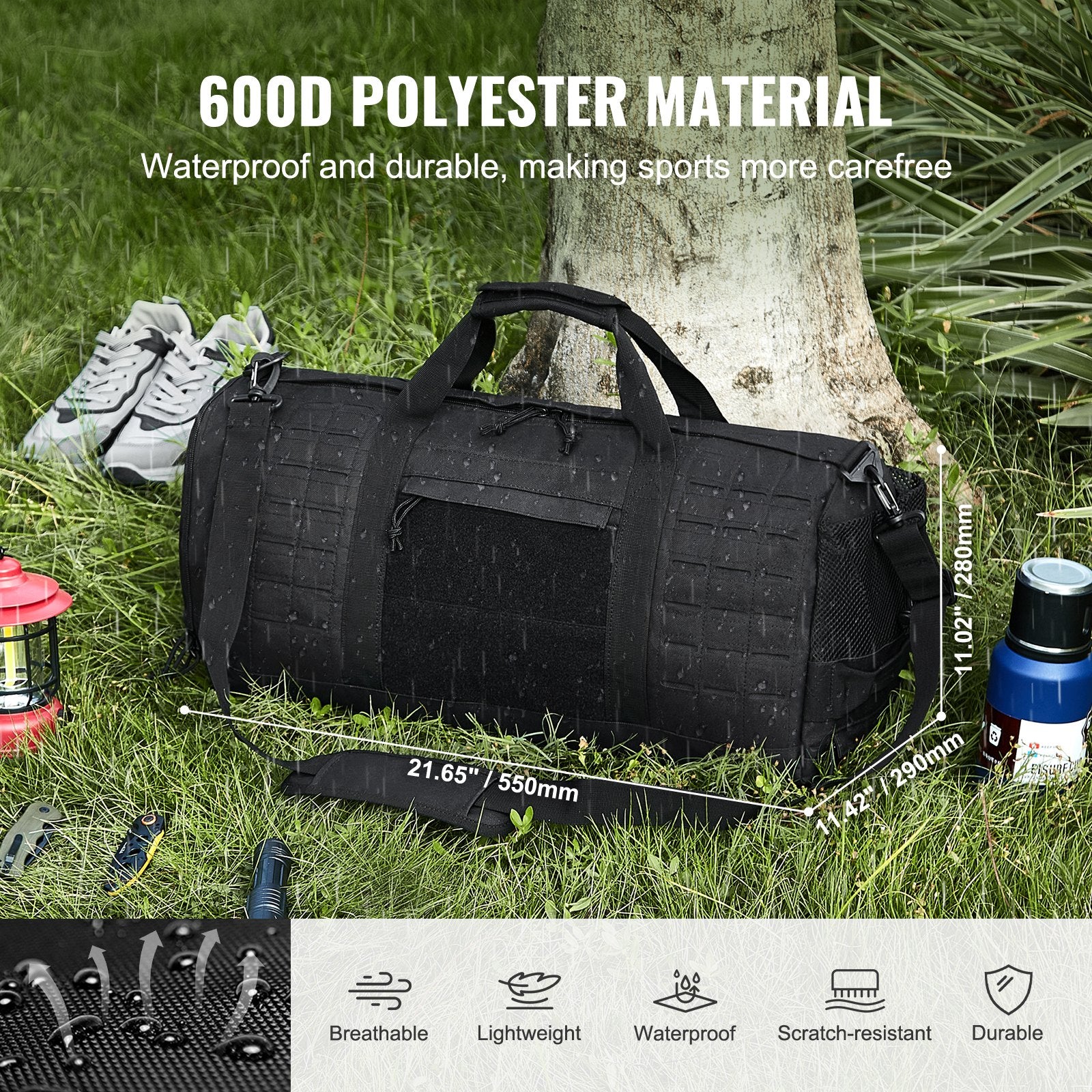 Clothing & Wardrobe Storage: VEVOR Tactical Duffle Bag 45L Gym Bag Duffle Molle Design & Shoe Compartment