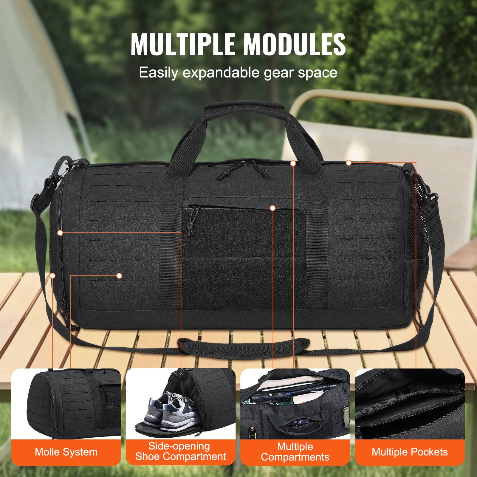 Clothing & Wardrobe Storage: VEVOR Tactical Duffle Bag 45L Gym Bag Duffle Molle Design & Shoe Compartment
