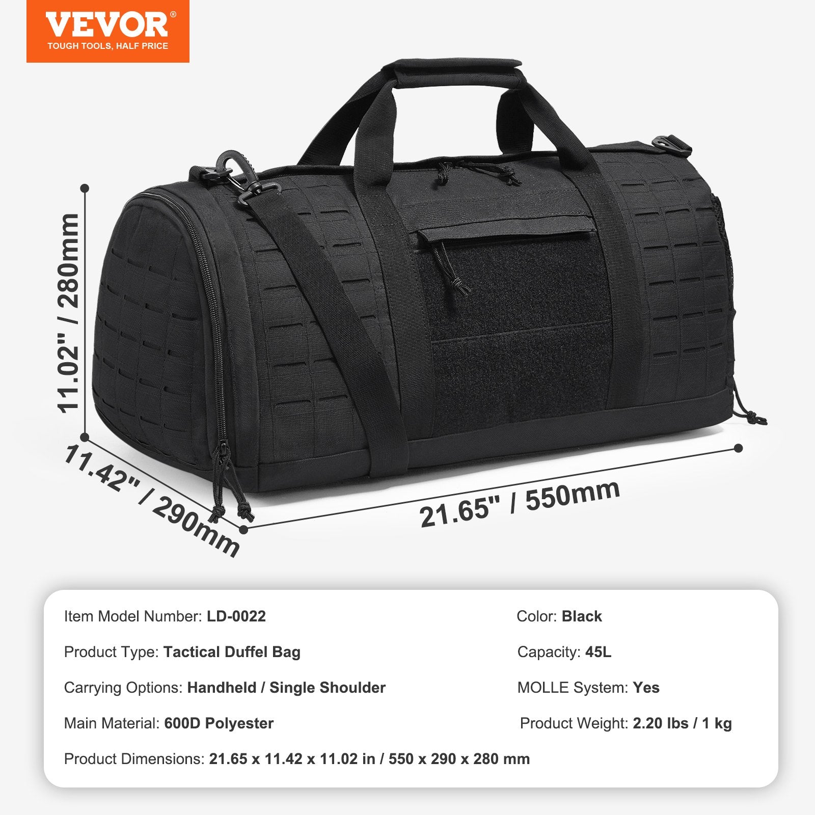 Clothing & Wardrobe Storage: VEVOR Tactical Duffle Bag 45L Gym Bag Duffle Molle Design & Shoe Compartment