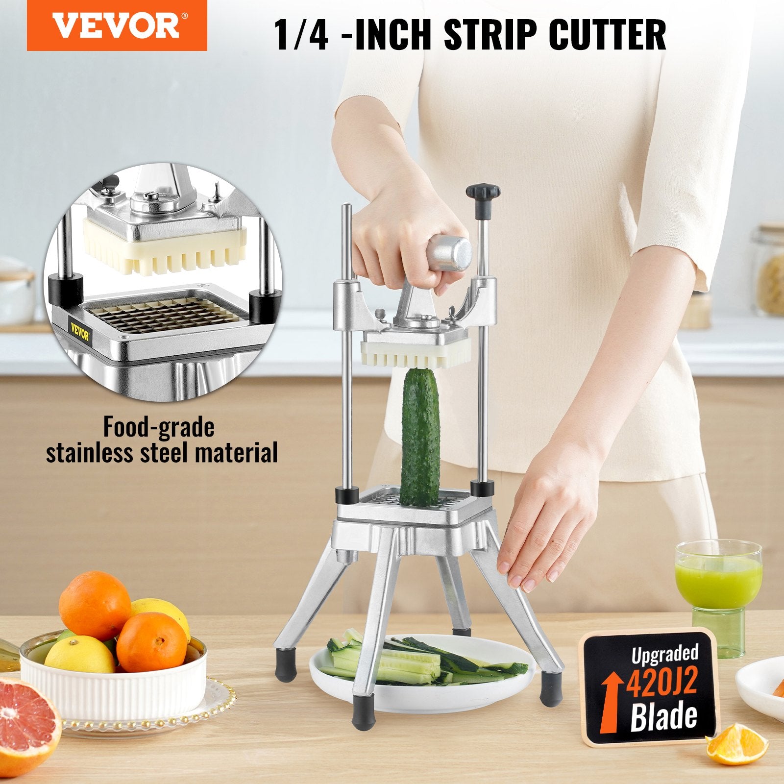 Drums: VEVOR Commercial Vegetable Fruit Chopper 1/4" Blade Heavy Duty Professional Food Dicer Kattex French Fry Cutter Onion Slicer Stainless Steel for Tomato Peppers Potato Mushroom