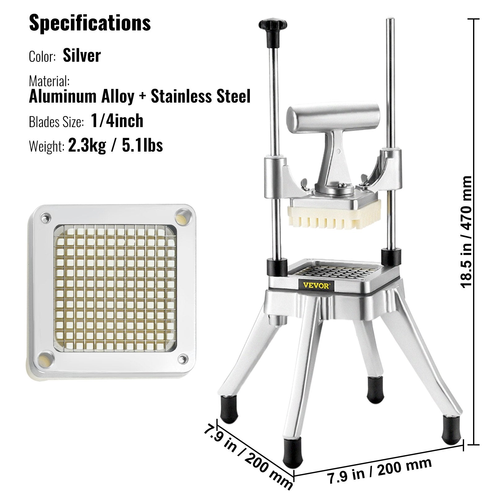 Drums: VEVOR Commercial Vegetable Fruit Chopper 1/4" Blade Heavy Duty Professional Food Dicer Kattex French Fry Cutter Onion Slicer Stainless Steel for Tomato Peppers Potato Mushroom