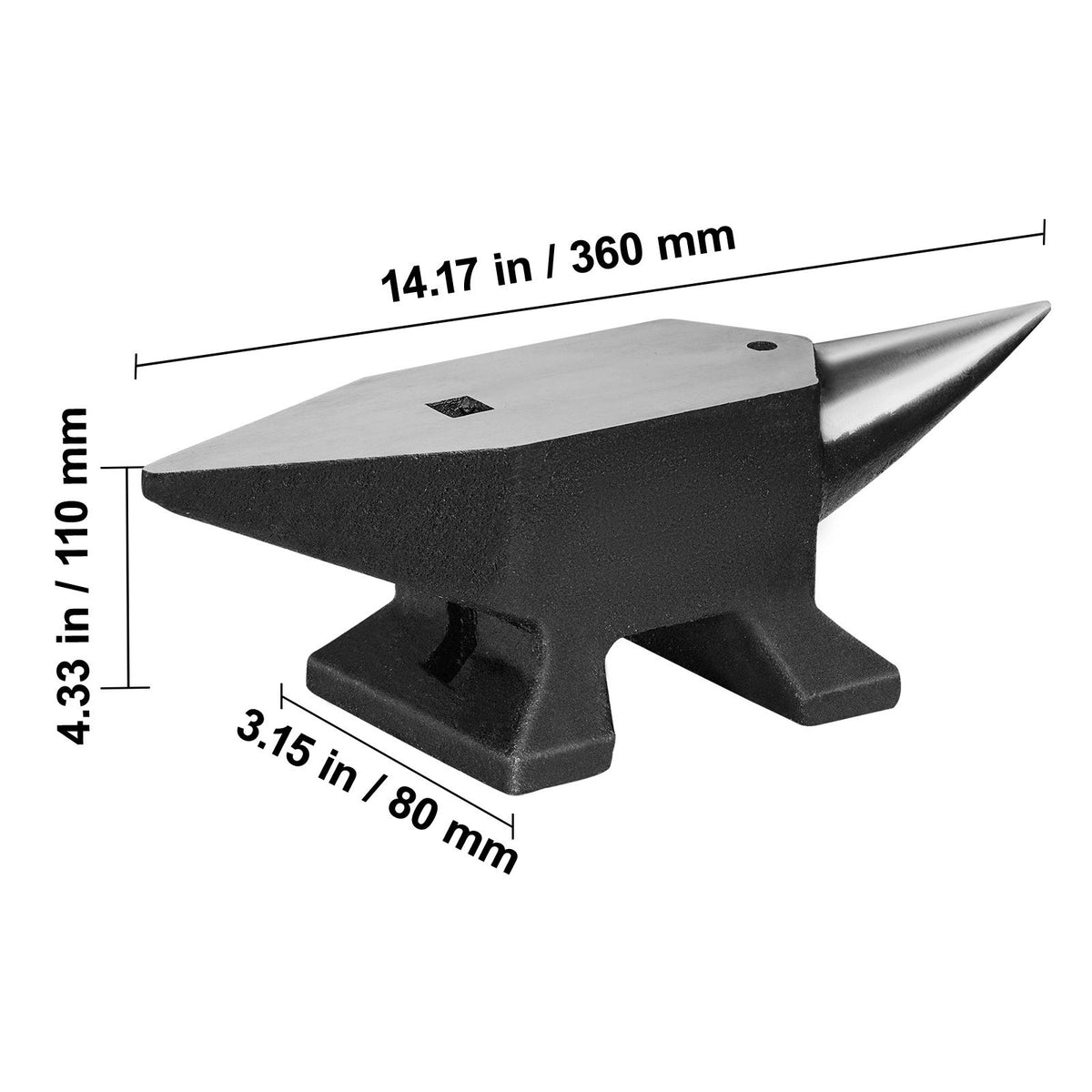 Single Horn Anvil, 22Lbs Cast Steel Anvil, High Hardness Rugged Round Horn Anvil Blacksmith, Large Countertop and Stable Base, with Round and Square Hole, Metalsmith Tool for Bending and Shaping