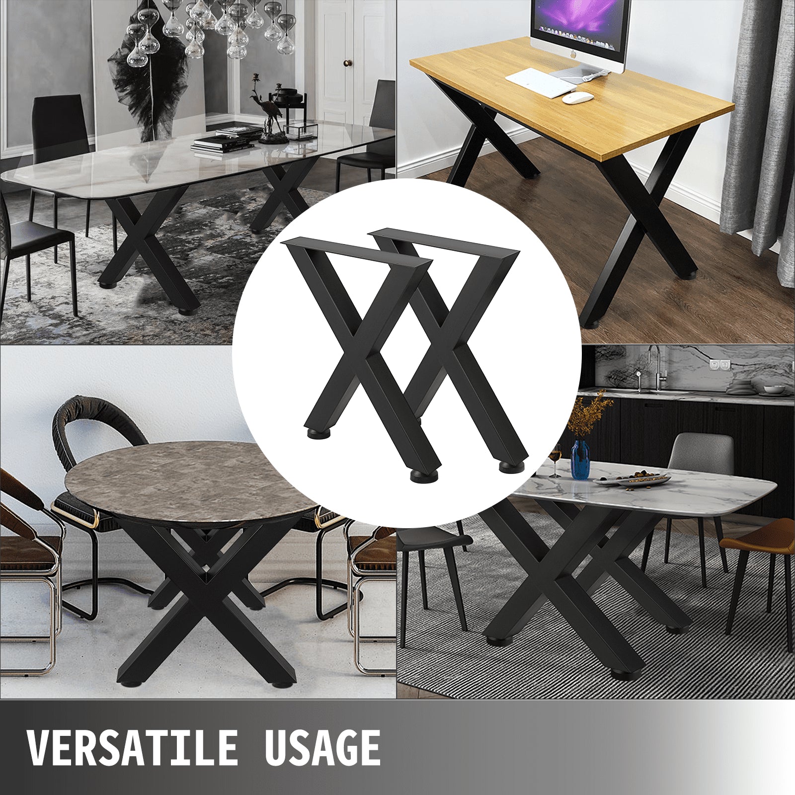 Outdoor Dining Sets: VEVOR Set of 2 Steel Table Legs, 16'Height 15'Wide Dining Table Legs, Heavy Duty 3.1" Square Box Section X Frame Table Legs, 16x15x3.1 Inch Black Color Industrial Country Style Metal Dining Legs