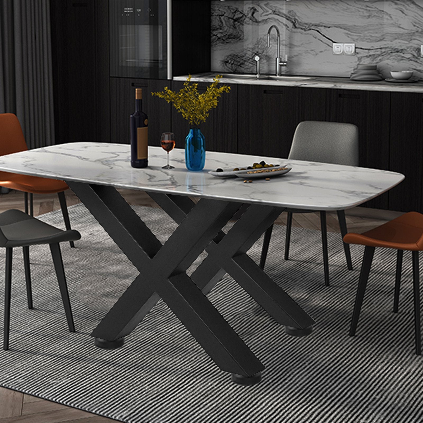 Outdoor Dining Sets: VEVOR Set of 2 Steel Table Legs, 16'Height 15'Wide Dining Table Legs, Heavy Duty 3.1" Square Box Section X Frame Table Legs, 16x15x3.1 Inch Black Color Industrial Country Style Metal Dining Legs