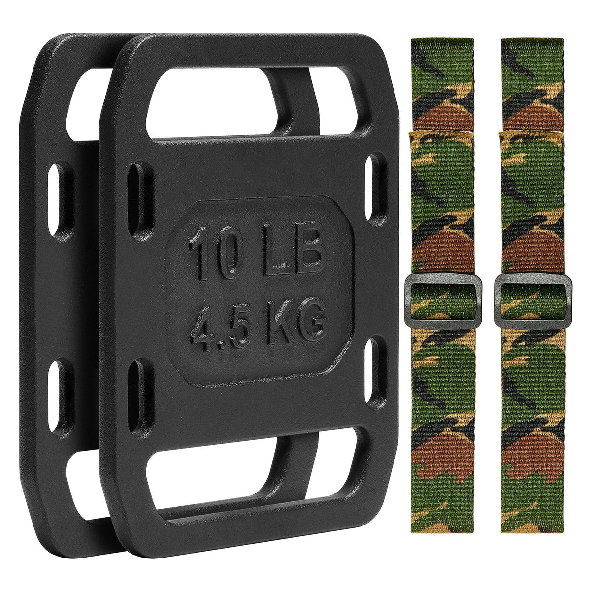 Cast Iron Ruck Weights,  10LB Pair Ruck Plate, Weighted Weights for Rucking, Adjustable Ruck Plate with Straps, for Rucking, Swings, Squat, Strength Training, Weightlifting, Fitness Workout