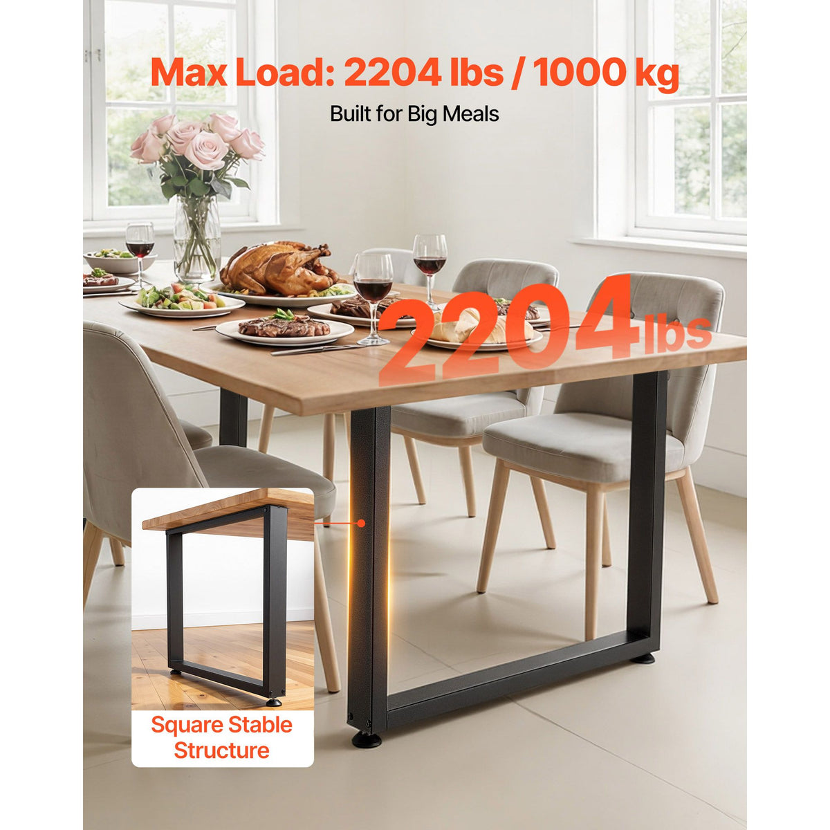 Table Legs, 750 x 900 mm (H x W) Square Steel Furniture Legs, Modular Design, Easy Assembly, 1000 kg Max Load Heavy Duty, for Home Office Desk, Workbenches, Dinner Bar Tables, Set of 2, Black