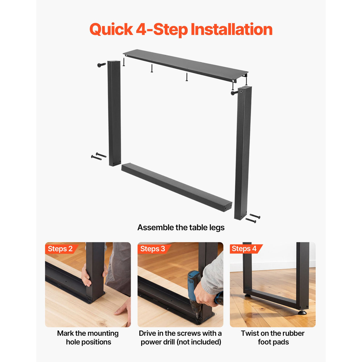 Table Legs, 750 x 900 mm (H x W) Square Steel Furniture Legs, Modular Design, Easy Assembly, 1000 kg Max Load Heavy Duty, for Home Office Desk, Workbenches, Dinner Bar Tables, Set of 2, Black