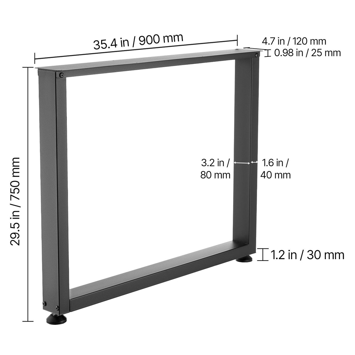 Table Legs, 750 x 900 mm (H x W) Square Steel Furniture Legs, Modular Design, Easy Assembly, 1000 kg Max Load Heavy Duty, for Home Office Desk, Workbenches, Dinner Bar Tables, Set of 2, Black