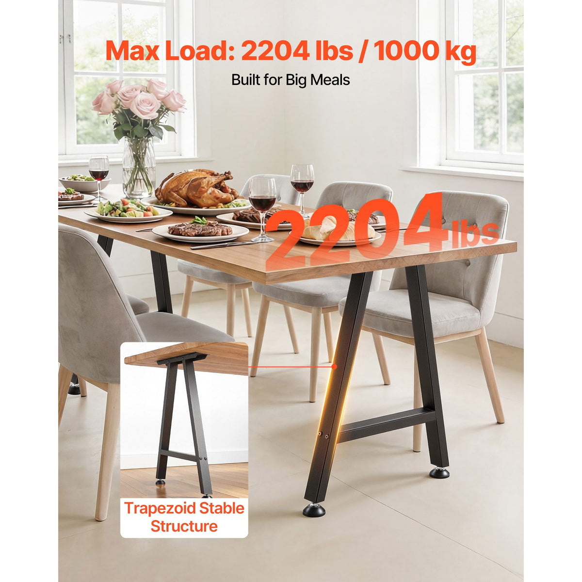 Table Legs, 740 x 550 mm (H x W) Trapezoid Steel Furniture Legs, Modular Design, Easy Assembly, 1000 kg Max Load Heavy Duty, for Home Office Desk, Coffee Dinner Bar Tables,Set of 2, Black