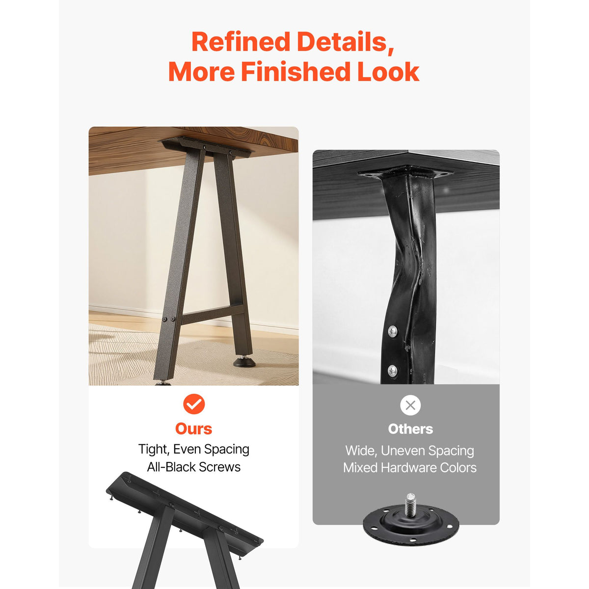 Table Legs, 740 x 550 mm (H x W) Trapezoid Steel Furniture Legs, Modular Design, Easy Assembly, 1000 kg Max Load Heavy Duty, for Home Office Desk, Coffee Dinner Bar Tables,Set of 2, Black