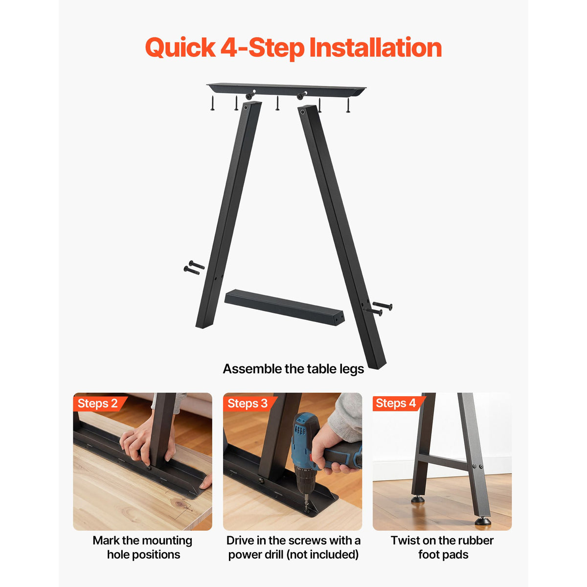 Table Legs, 740 x 550 mm (H x W) Trapezoid Steel Furniture Legs, Modular Design, Easy Assembly, 1000 kg Max Load Heavy Duty, for Home Office Desk, Coffee Dinner Bar Tables,Set of 2, Black