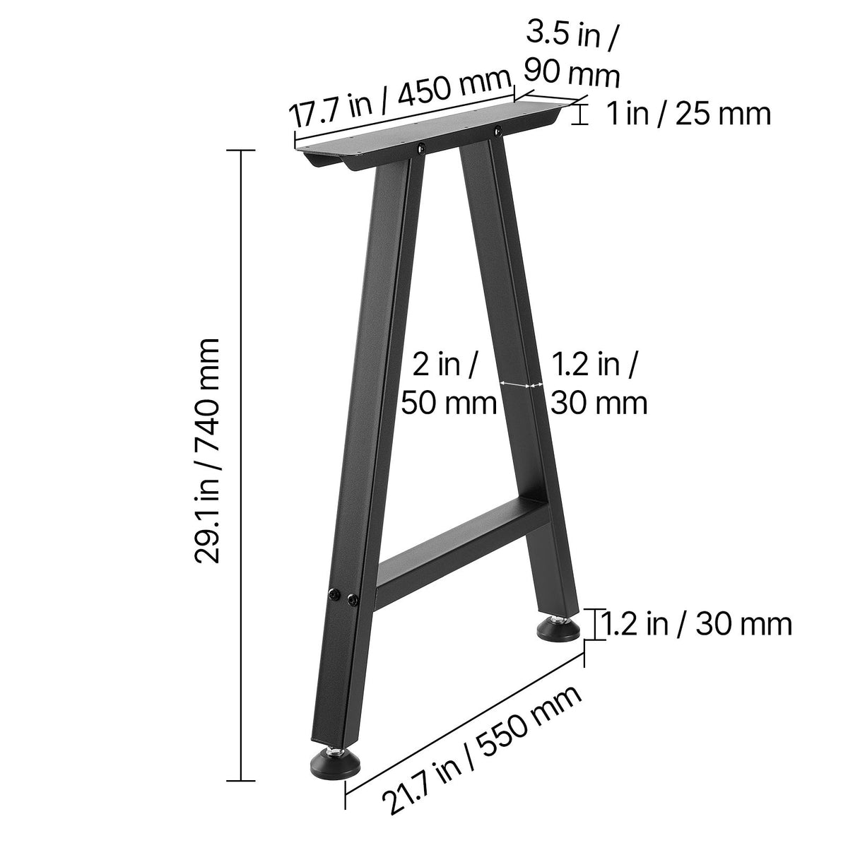 Table Legs, 740 x 550 mm (H x W) Trapezoid Steel Furniture Legs, Modular Design, Easy Assembly, 1000 kg Max Load Heavy Duty, for Home Office Desk, Coffee Dinner Bar Tables,Set of 2, Black