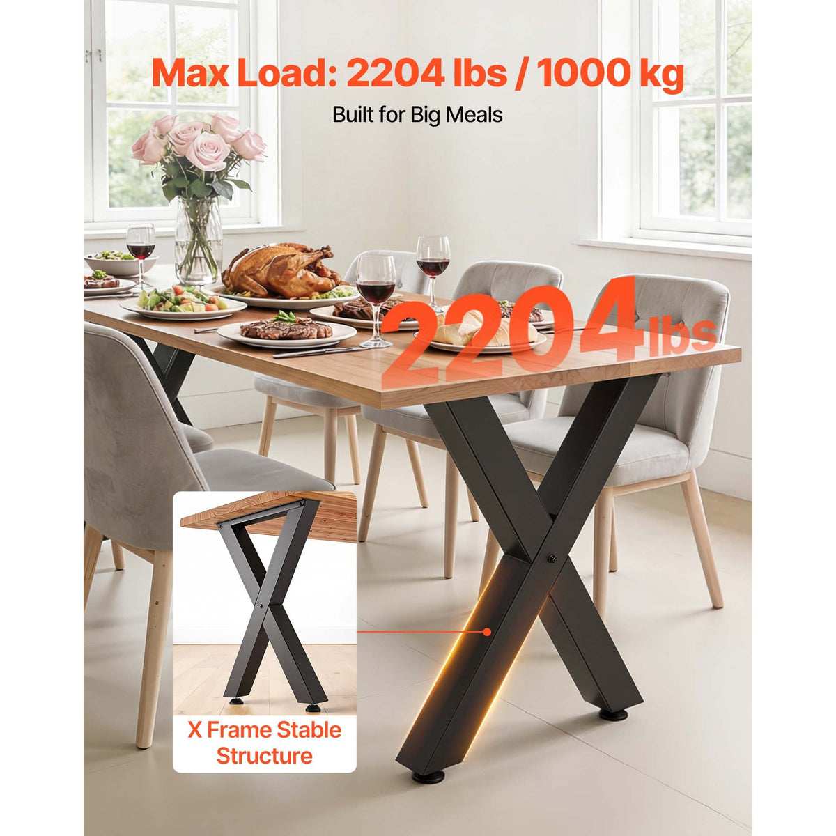 Table Legs, 750 x 600 mm (H x W) Steel Furniture Legs, Modular Design, Easy Assembly, 1000 kg Max Load Heavy Duty, for Home Office Desk, Coffee Dinner Bar Tables, Workbench,2 PCS, X Frame, Black