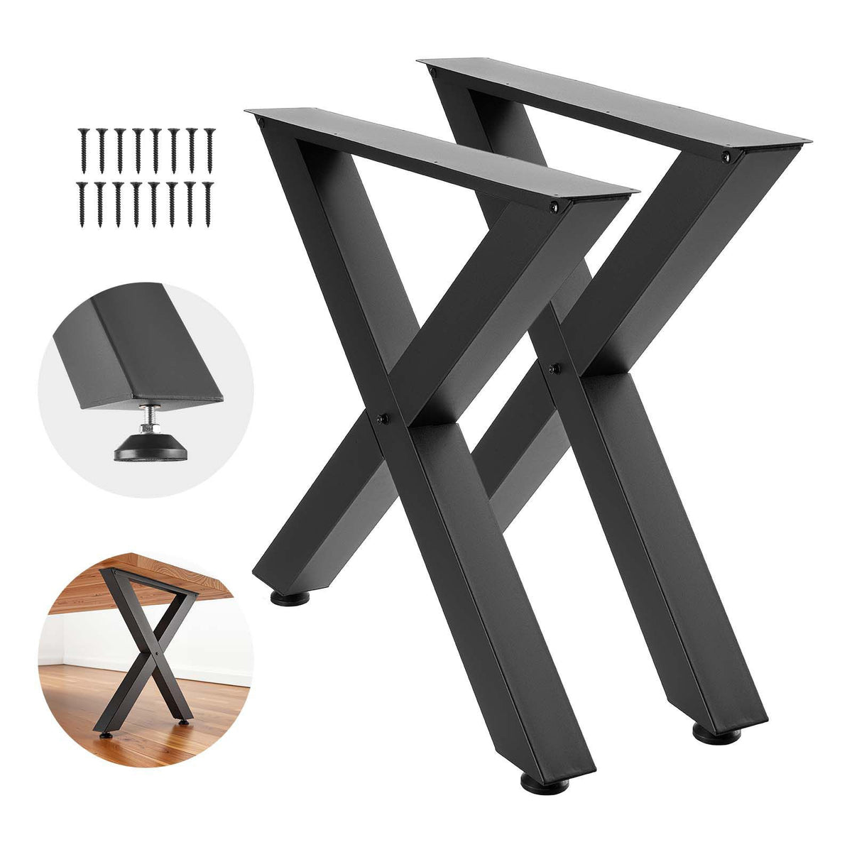 Table Legs, 750 x 790 mm (H x W) Steel Furniture Legs, Modular Design, Easy Assembly, 1000 kg Max Load Heavy Duty, for Home Office Desk, Coffee Dinner Bar Tables, Workbench,2 PCS, X Frame, Black