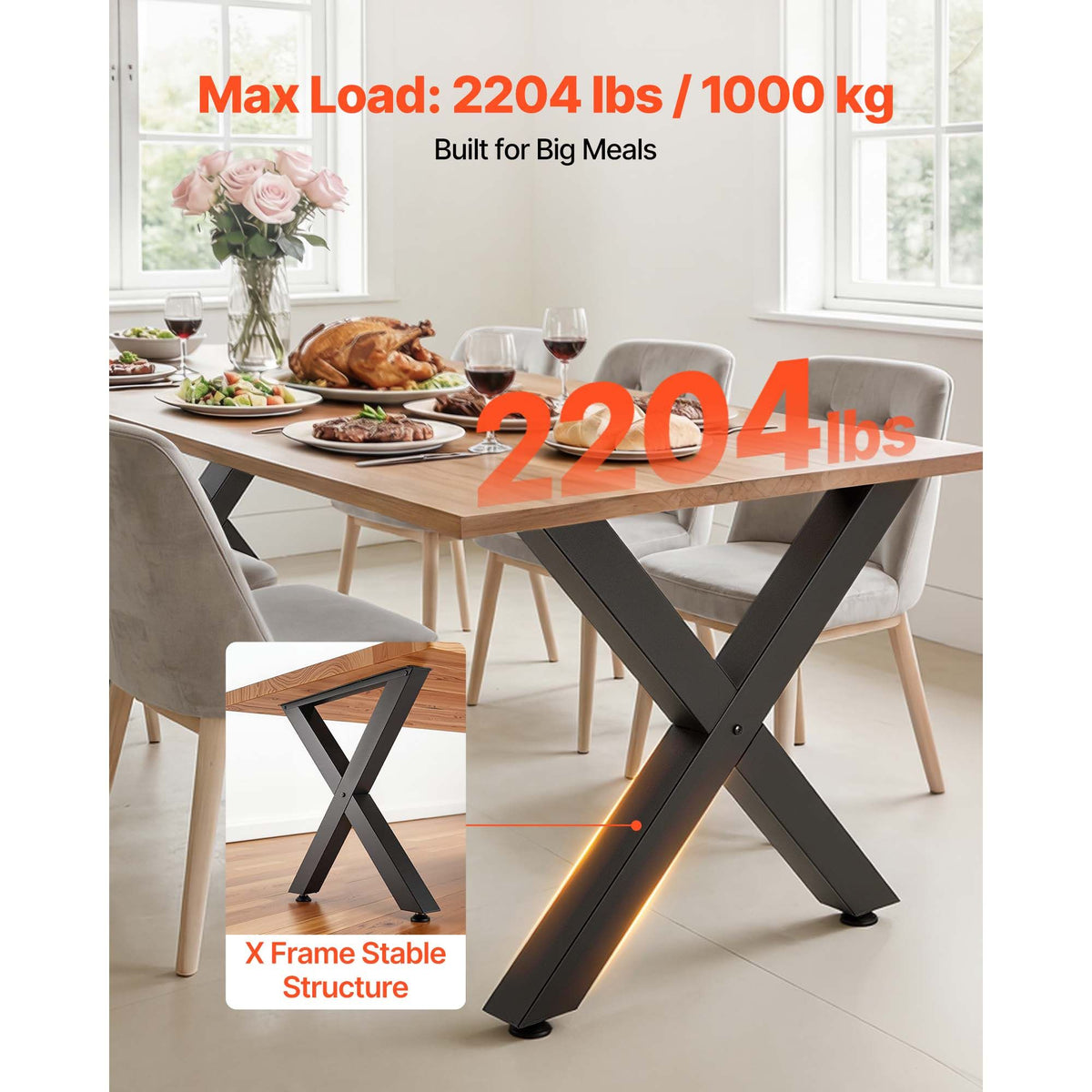 Table Legs, 750 x 790 mm (H x W) Steel Furniture Legs, Modular Design, Easy Assembly, 1000 kg Max Load Heavy Duty, for Home Office Desk, Coffee Dinner Bar Tables, Workbench,2 PCS, X Frame, Black