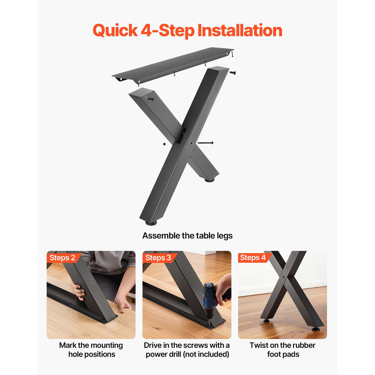 Table Legs, 750 x 790 mm (H x W) Steel Furniture Legs, Modular Design, Easy Assembly, 1000 kg Max Load Heavy Duty, for Home Office Desk, Coffee Dinner Bar Tables, Workbench,2 PCS, X Frame, Black