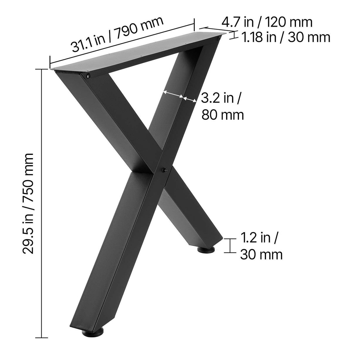 Table Legs, 750 x 790 mm (H x W) Steel Furniture Legs, Modular Design, Easy Assembly, 1000 kg Max Load Heavy Duty, for Home Office Desk, Coffee Dinner Bar Tables, Workbench,2 PCS, X Frame, Black