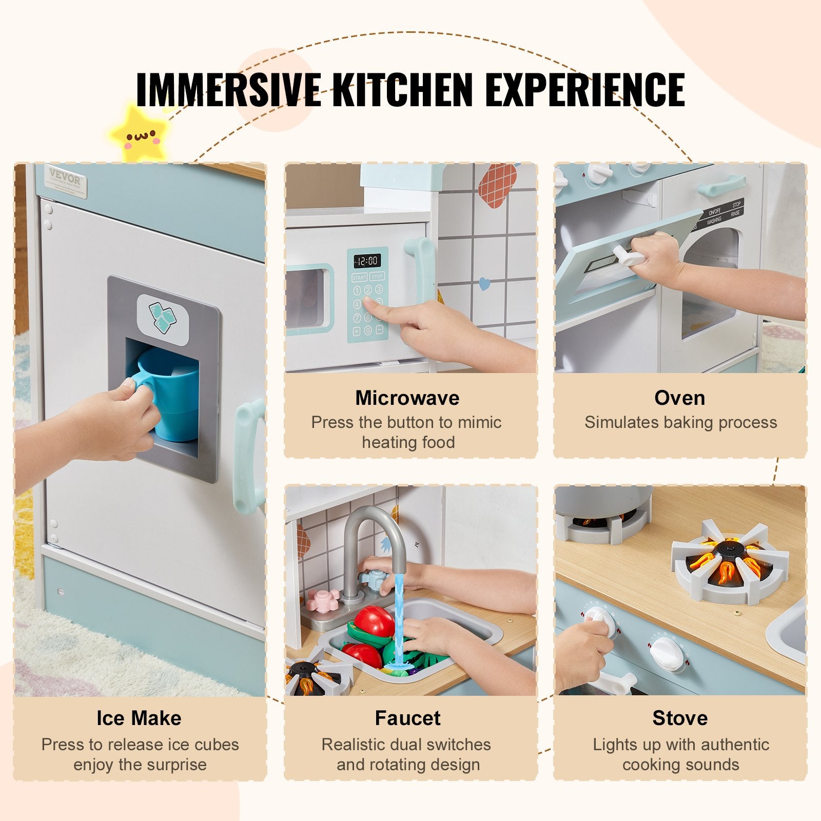 Pretend Play: VEVOR Kitchen Playset Kids Pretend Cooking Play Toy 24 Piece Accessories White