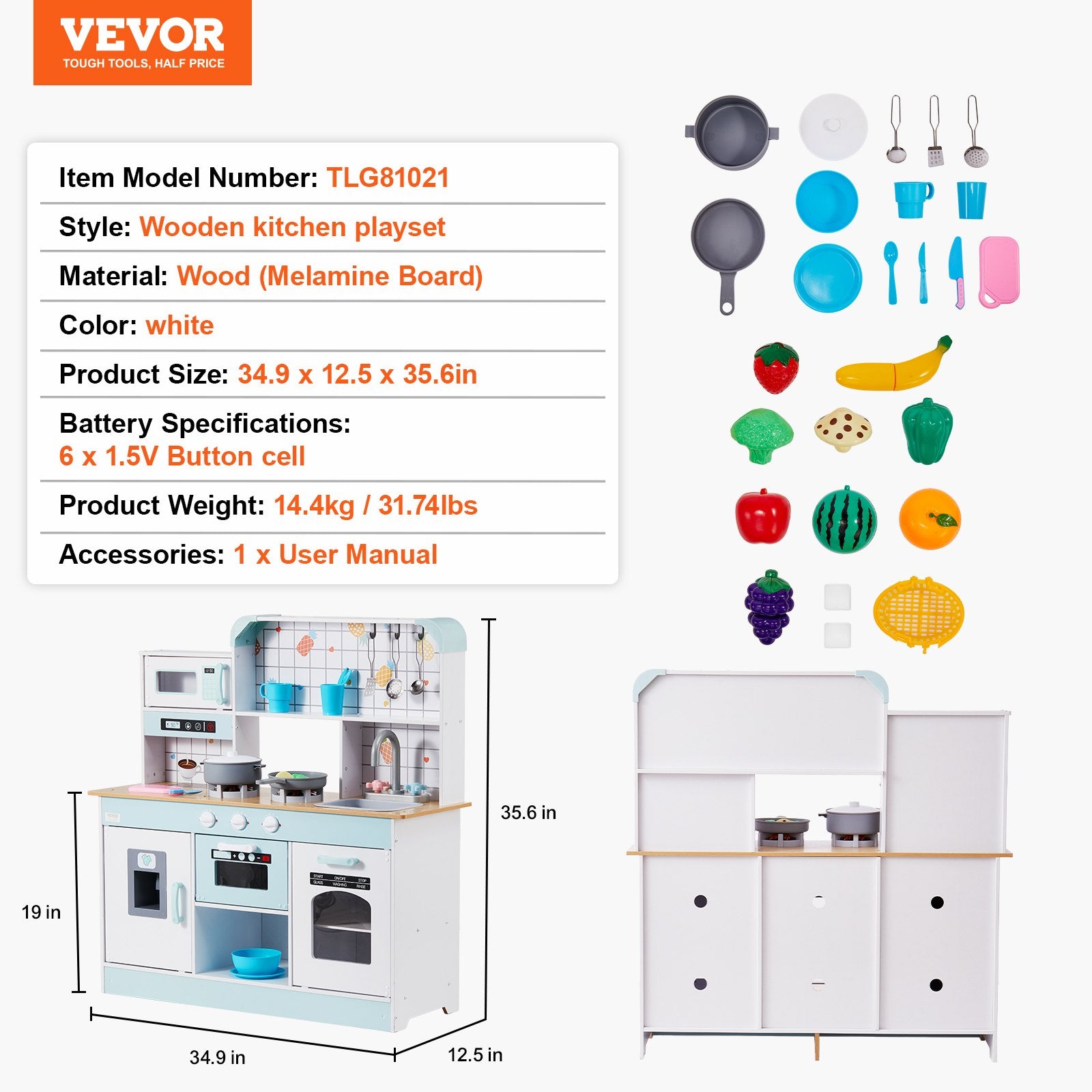 Pretend Play: VEVOR Kitchen Playset Kids Pretend Cooking Play Toy 24 Piece Accessories White