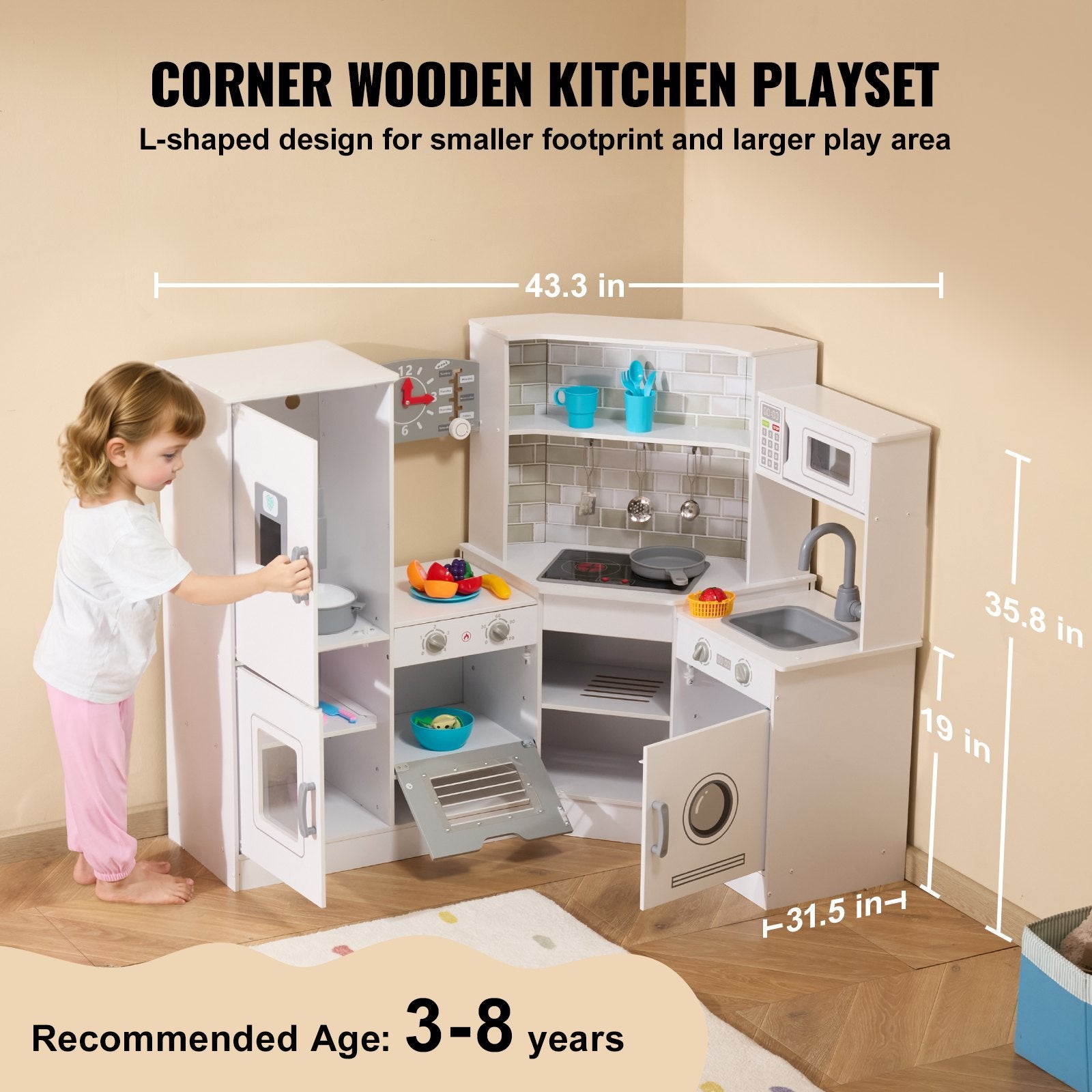 Pretend Play: VEVOR Kitchen Playset Kids Pretend Cooking Play Toy 24 Piece Accessories White