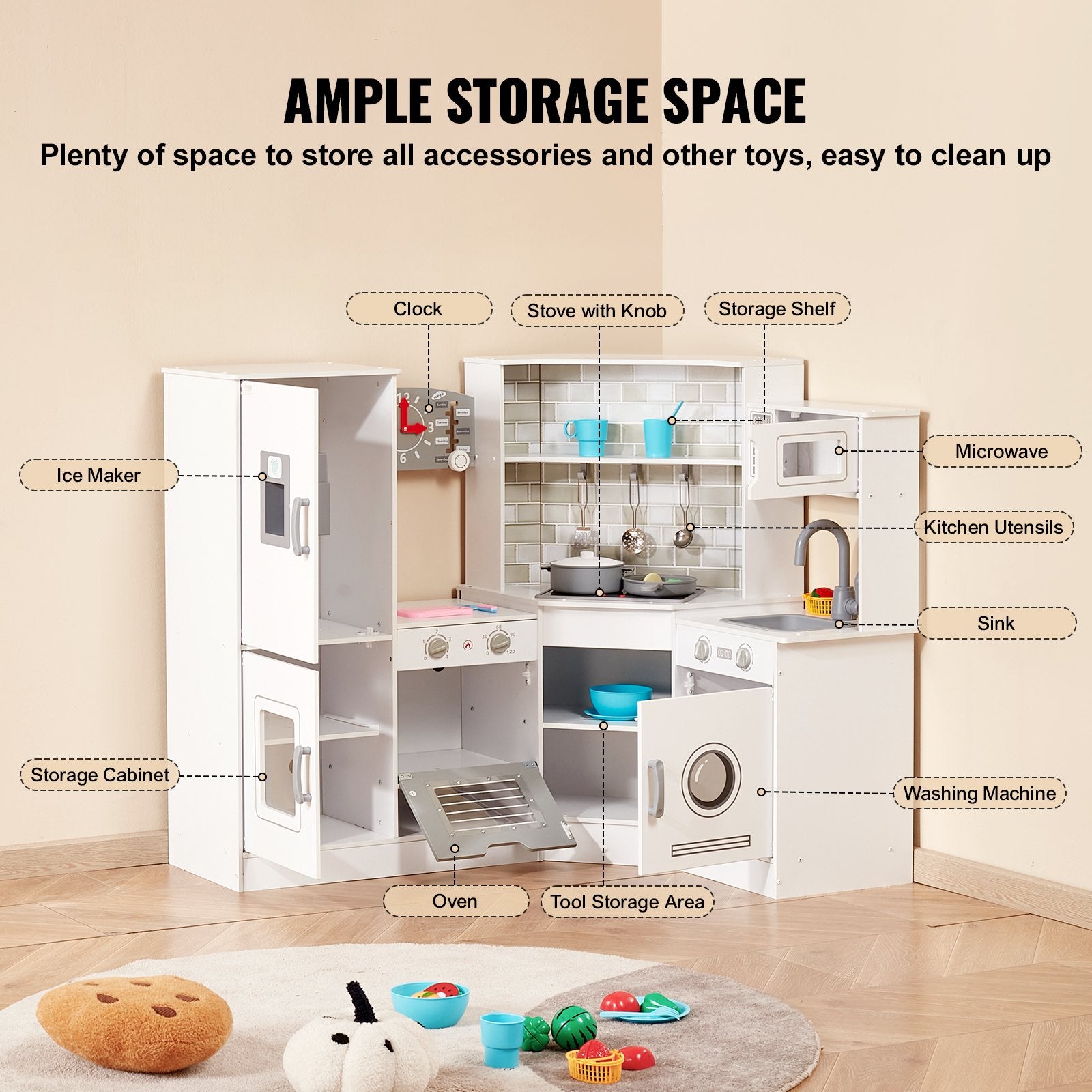 Pretend Play: VEVOR Kitchen Playset Kids Pretend Cooking Play Toy 24 Piece Accessories White