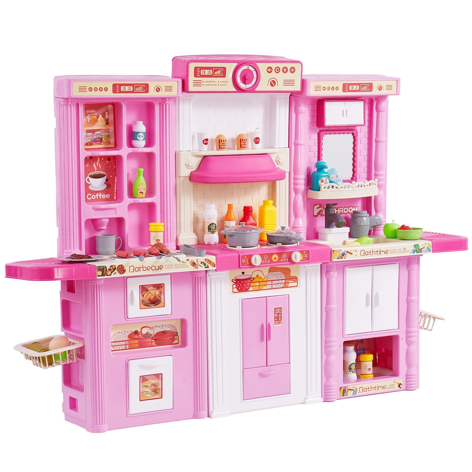 Pretend Play: VEVOR Kitchen Playset Kids Pretend Cooking Play Toy 74 Piece Accessories Pink