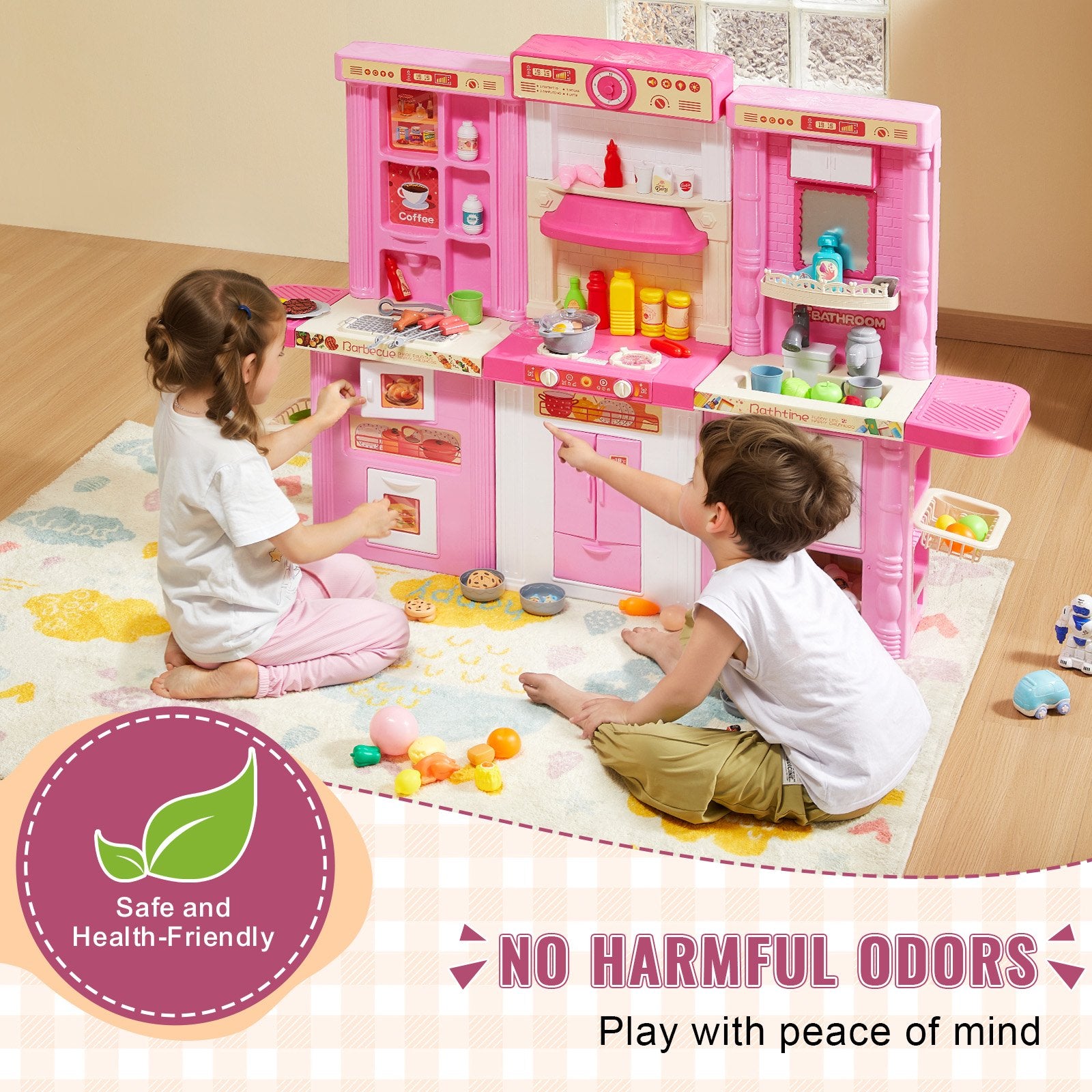 Pretend Play: VEVOR Kitchen Playset Kids Pretend Cooking Play Toy 74 Piece Accessories Pink
