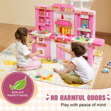 Pretend Play: VEVOR Kitchen Playset Kids Pretend Cooking Play Toy 74 Piece Accessories Pink