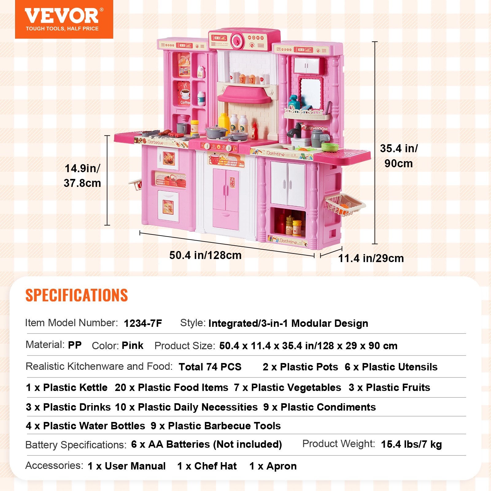 Pretend Play: VEVOR Kitchen Playset Kids Pretend Cooking Play Toy 74 Piece Accessories Pink