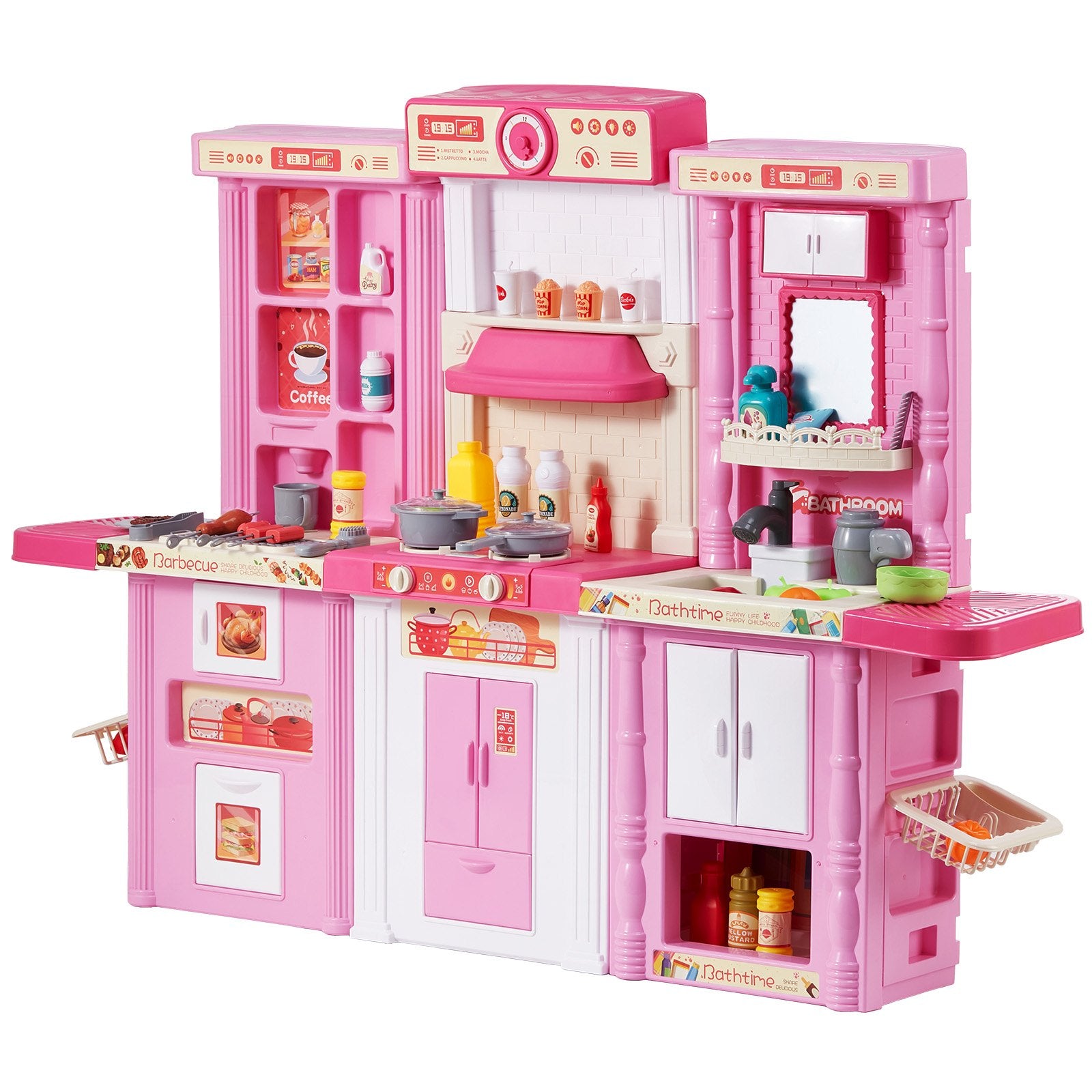 Pretend Play: VEVOR Kitchen Playset Kids Pretend Cooking Play Toy 74 Piece Accessories Pink