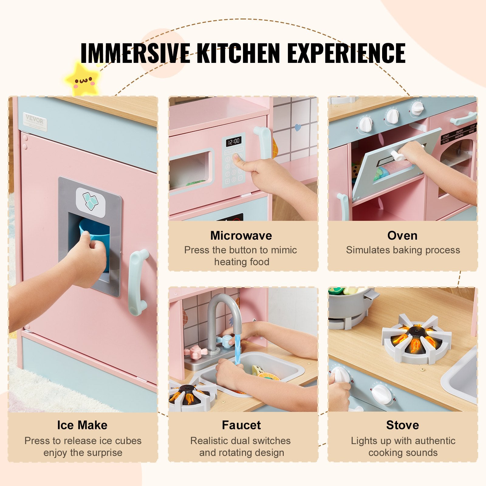 Pretend Play: VEVOR Kitchen Playset Kids Pretend Cooking Play Toy 24 Piece Accessories Pink