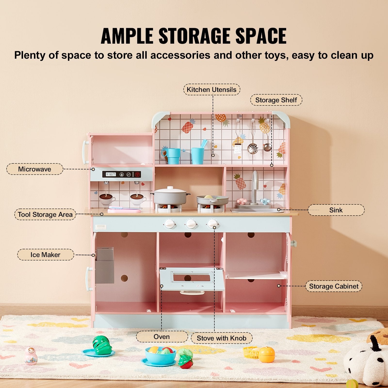 Pretend Play: VEVOR Kitchen Playset Kids Pretend Cooking Play Toy 24 Piece Accessories Pink
