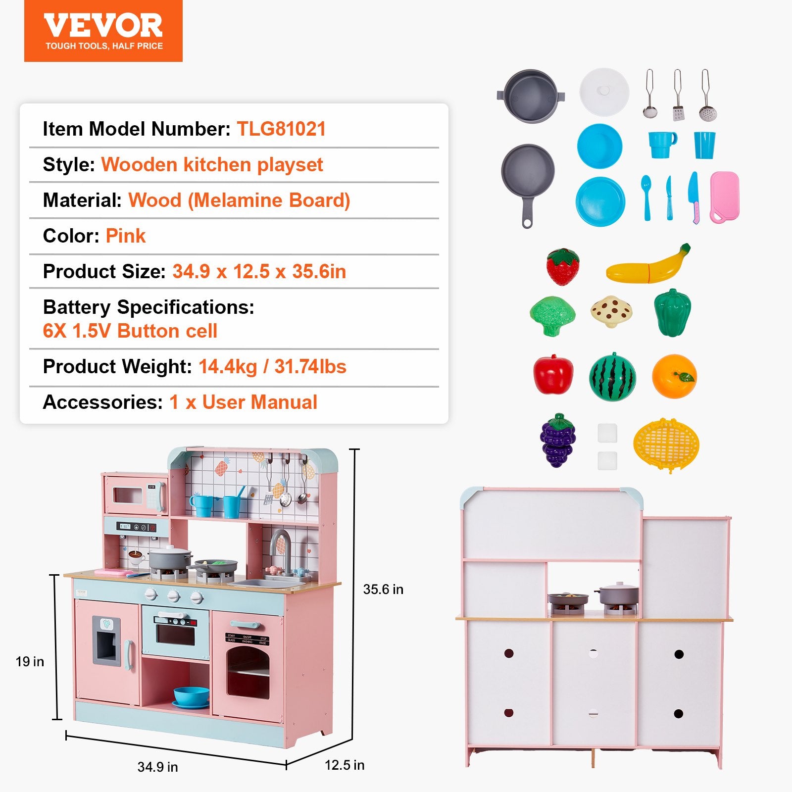 Pretend Play: VEVOR Kitchen Playset Kids Pretend Cooking Play Toy 24 Piece Accessories Pink