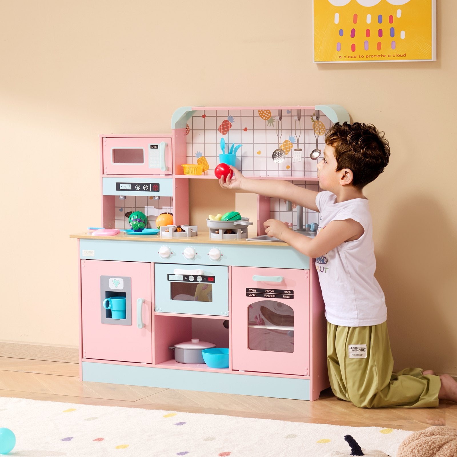 Pretend Play: VEVOR Kitchen Playset Kids Pretend Cooking Play Toy 24 Piece Accessories Pink
