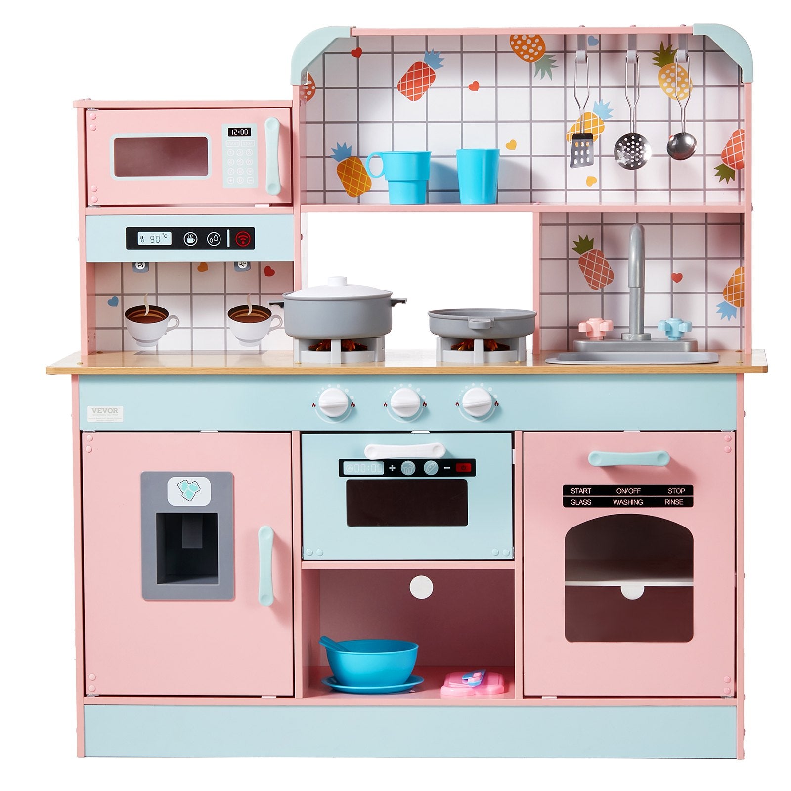 Pretend Play: VEVOR Kitchen Playset Kids Pretend Cooking Play Toy 24 Piece Accessories Pink