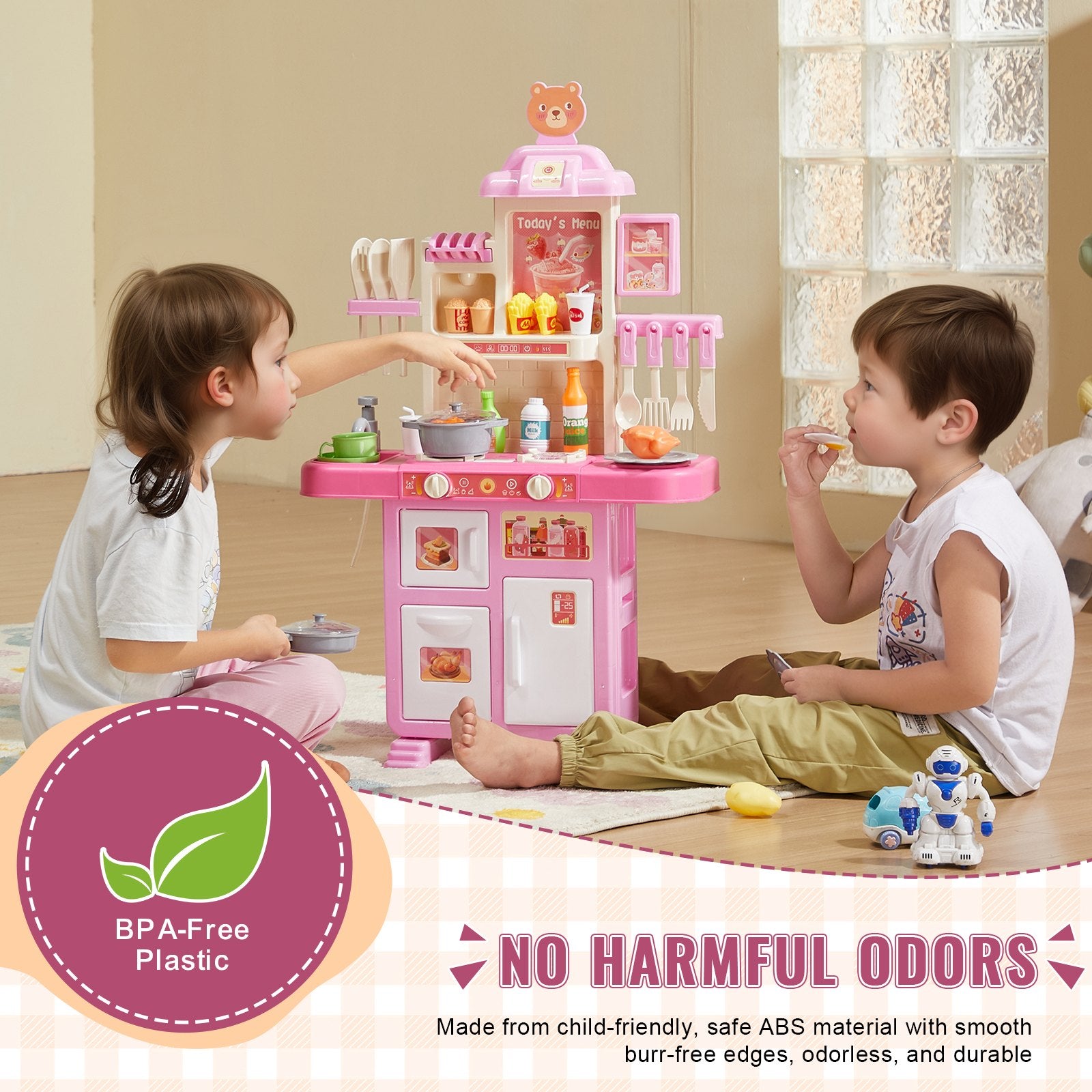 Pretend Play: VEVOR Kitchen Playset Kids Pretend Cooking Play Toy 48 Piece Accessories Pink