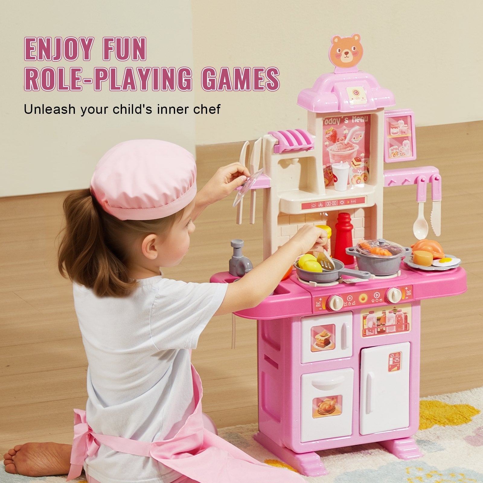 Pretend Play: VEVOR Kitchen Playset Kids Pretend Cooking Play Toy 48 Piece Accessories Pink