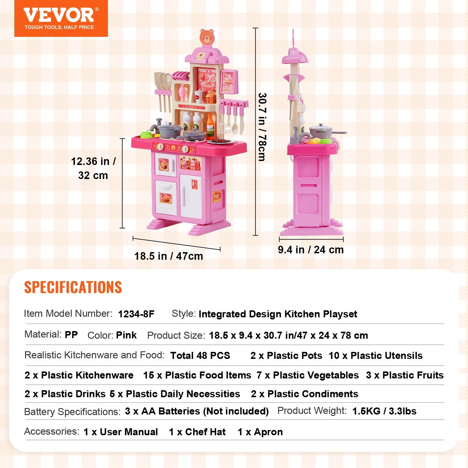 Pretend Play: VEVOR Kitchen Playset Kids Pretend Cooking Play Toy 48 Piece Accessories Pink