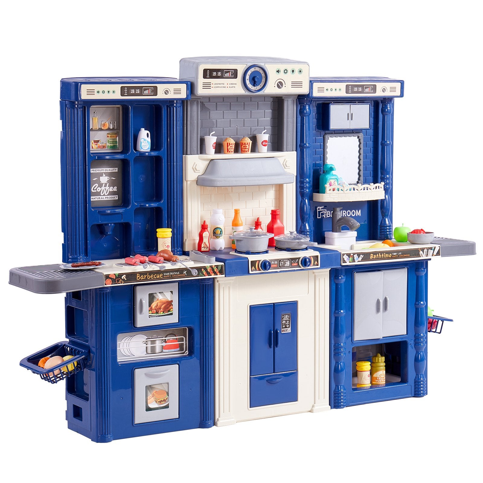 Pretend Play: VEVOR Kitchen Playset Kids Pretend Cooking Play Toy 74 Piece Accessories Blue