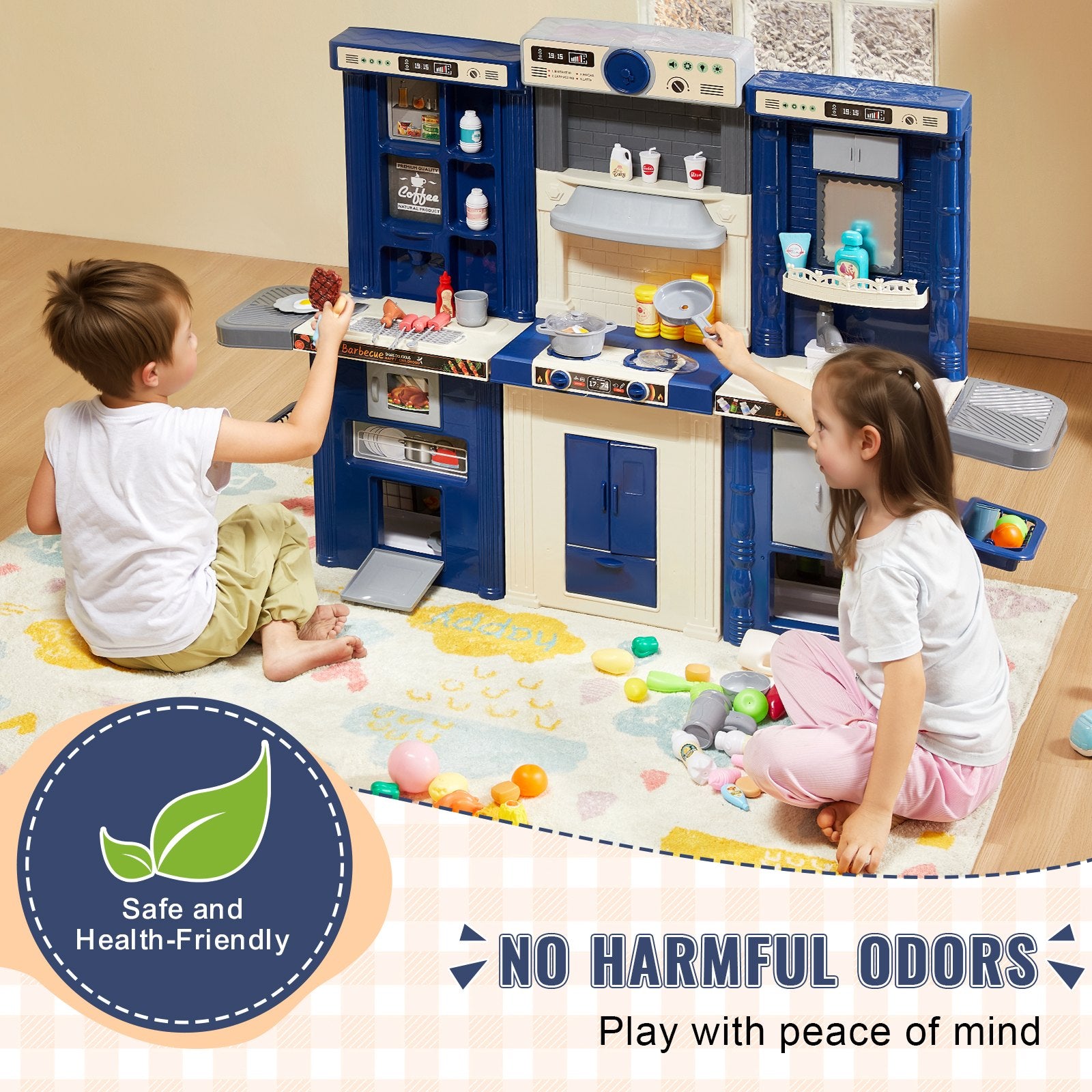 Pretend Play: VEVOR Kitchen Playset Kids Pretend Cooking Play Toy 74 Piece Accessories Blue