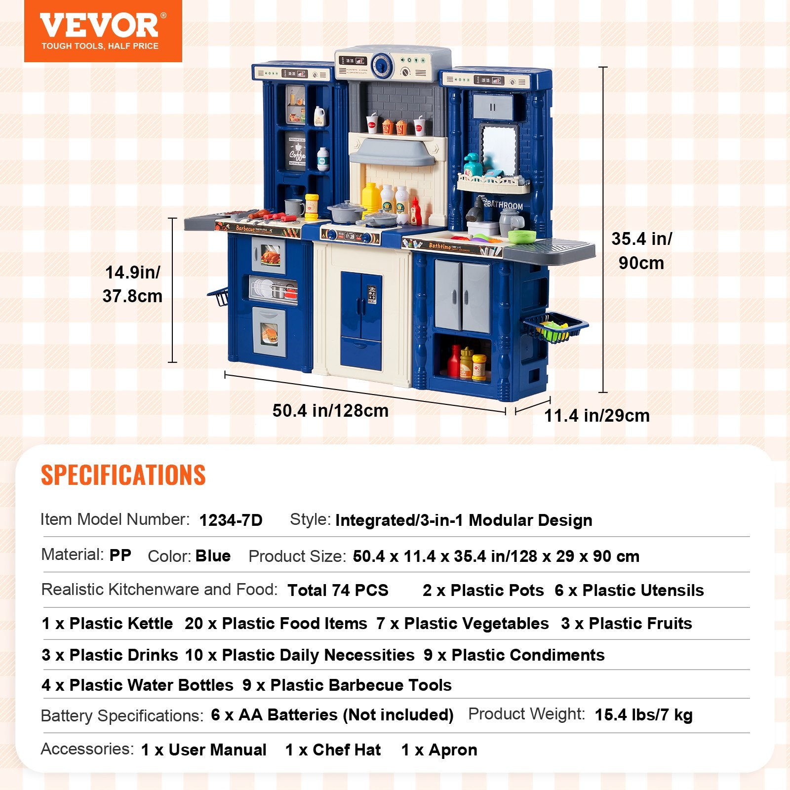 Pretend Play: VEVOR Kitchen Playset Kids Pretend Cooking Play Toy 74 Piece Accessories Blue