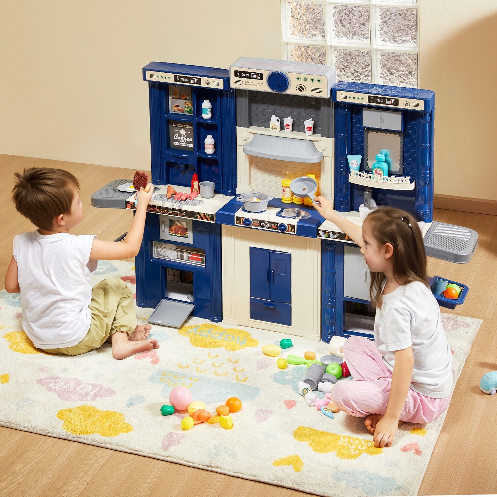 Pretend Play: VEVOR Kitchen Playset Kids Pretend Cooking Play Toy 74 Piece Accessories Blue
