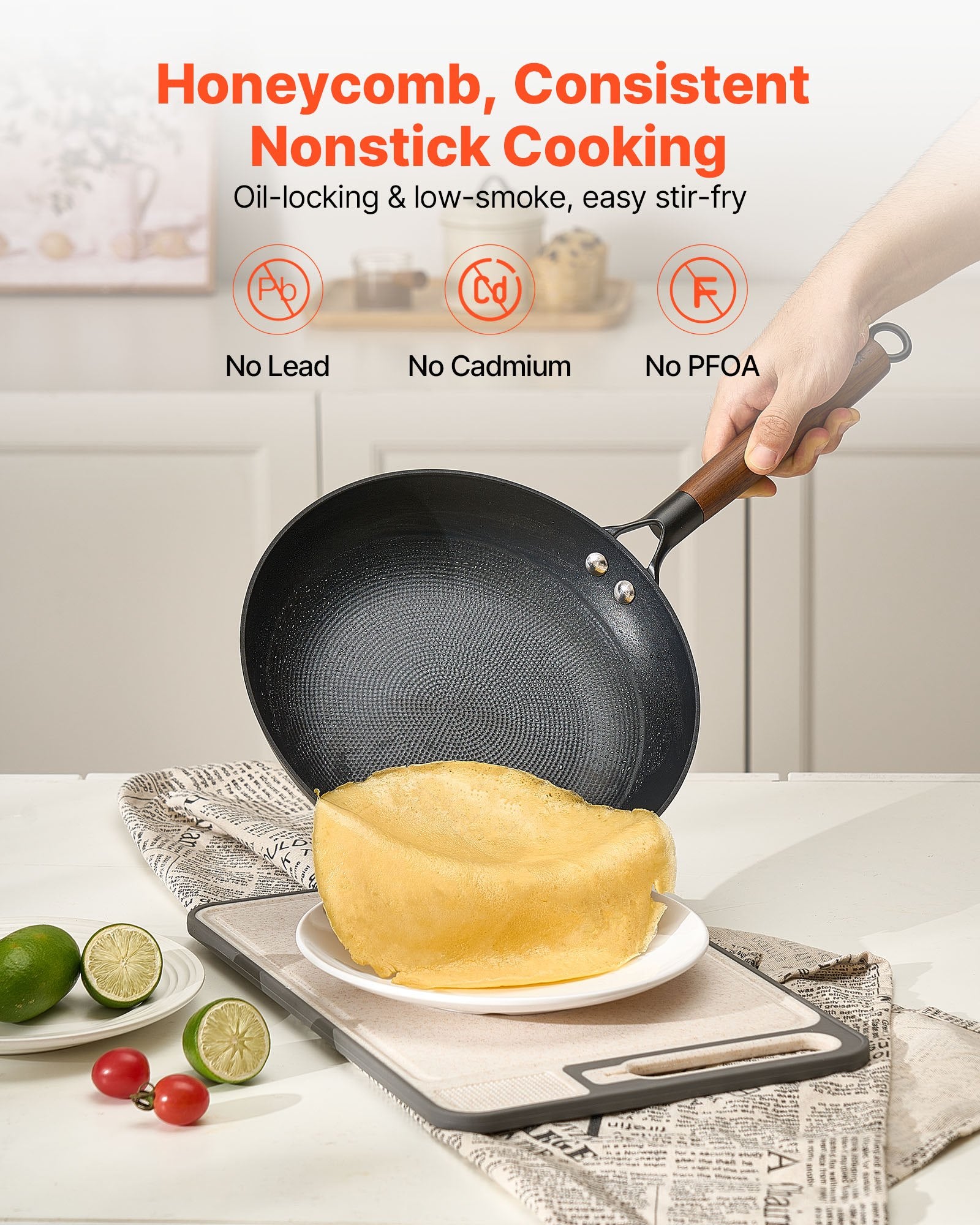 Skillets & Frying Pans: VEVOR Cast Iron Skillet, 3-Piece Frying Pan Set (205, 265, 310 mm), Nonstick Skillets with Detachable Wood Handle, Pre-Seasoned Chef's Pan, Kitchen Cookware for Gas, Electrical, and Induction, Black
