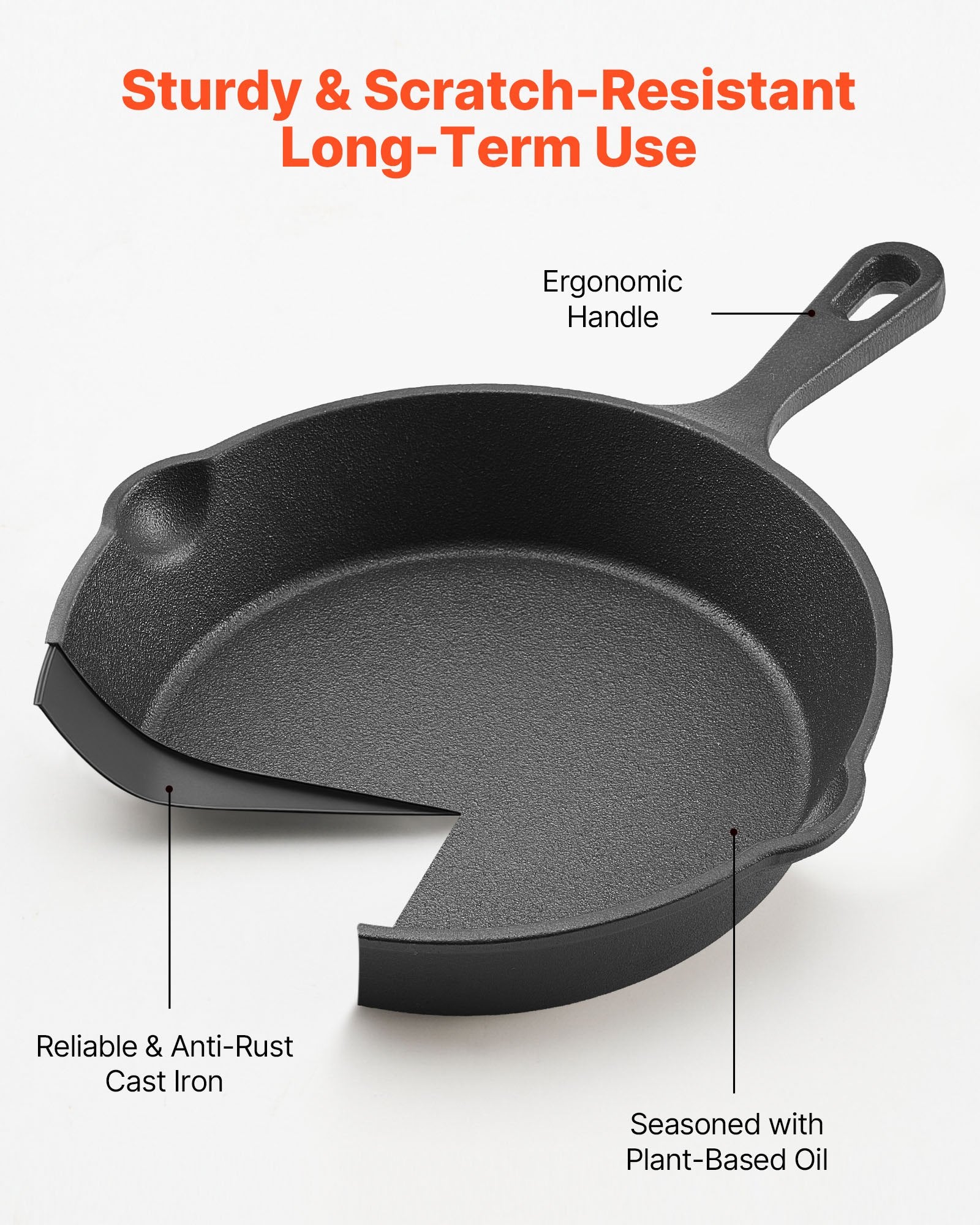 Cast Iron Skillet, 3 Pcs Frying Pan Set (160, 220, 265 mm), Heavy-Duty Skillets with Heat-Resistant Handle, Pre-Seasoned Chef's Pan, Kitchen Cookware, for Oven, Gas, Electrical, Induction, Black