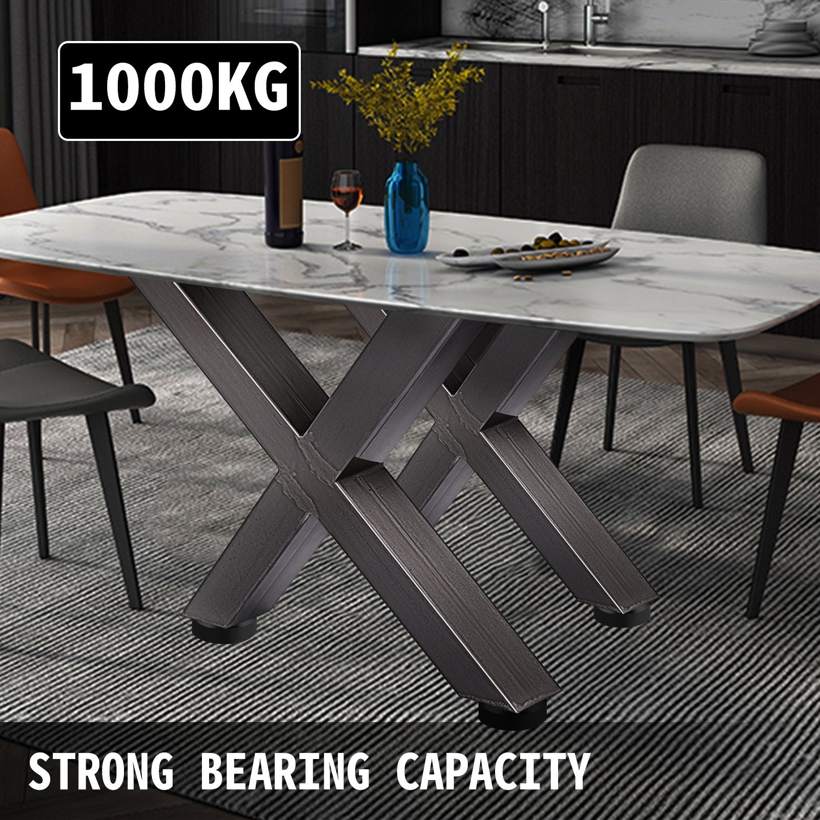 Set of 2 Steel Table Legs, 28'Height 24'Wide Dining Table Legs, Heavy Duty 3.1" Square Box Section X Frame Table Legs, 28x24x3.1 Inch Original Color Industrial Country Style Metal Dining Legs